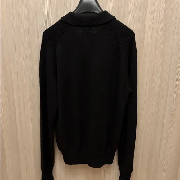 Drakes - Black Merino Wool Knitted Polo - Size M - Picture 6 of 11